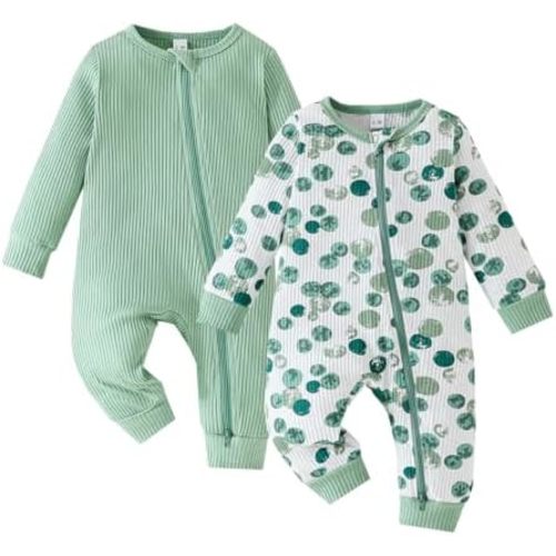 Bafeicao Unisex Baby Boy Girl 2 Pack Rompers Long Sleeve Two Way Zipper Romper One Piece Jumpsuits Clothes Sets