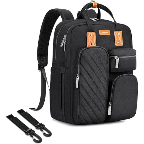Diaper Bag Backpack, Large Capacity Baby Diaper Backpack with Tons of Pockets, Built-in Stroller Straps, Multi function Waterproof Diaper Bag (Black)
