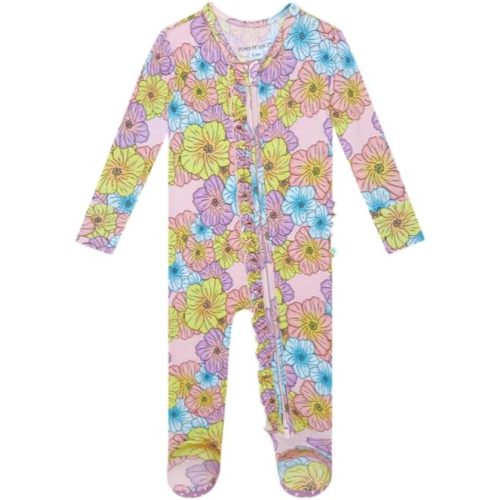 Posh Peanut Footie Pajamas for Baby Girls – Sleepers in Viscose from Bamboo with 2-Way Zipper & Ruffle Trim