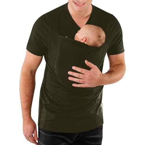 Mens Baby Carrier Shirt V Neck Short Sleeve T-Shirts for Men Skin to Skin T-Shirt with Pocket