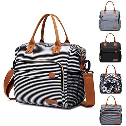 Insulated Lunch Bag - Large Portable Cooler Lunch Box for Office Work School Picnic Beach Workout - Reusable Freezable Tote Lunch Bag Organizer with Adjustable Shoulder Strap for Women Men Adult Kids