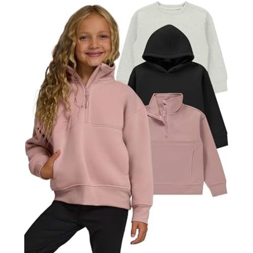 PURE CHAMP Girls Sweatshirt 3 Pack Hoodies for Teen Girls Crewneck Sweatshirt Quarter Zip hoodies Fleece Sizes 4–16 Clothing