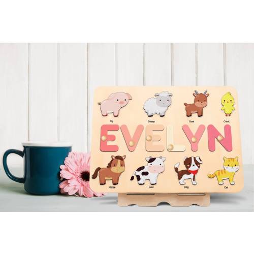 Baby Farm Animals Name Puzzle, farm animal nursery, 1st Birthday Gift, 1 year old Gift, Baby shower gift,Baby 1st Christmas Gifts,wooden toy