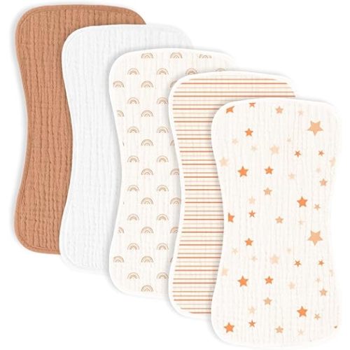 5 Pack Muslin Baby Burp Cloths- Neutral Muslin Burping Cloths for Baby Boys Girls and Newborn Towel, Unisex- Large Absorbent Burp Cloths-20x10 Inches