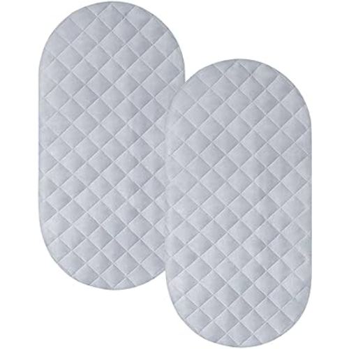 Bassinet Mattress Pad Cover Fit for Hourglass/Oval Bassinet Mattress, Waterproof Bassinet Mattress Protector Quilted Bassinet Sheets (32"x17") 2 Pack for Boys & Girls, Gray