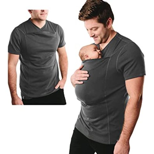 Mens Kangaroo Baby Carrier Shirt - Round Neck Short Sleeve with Big Pocket, Breathable Kangaroo Shirt for Dad and Baby