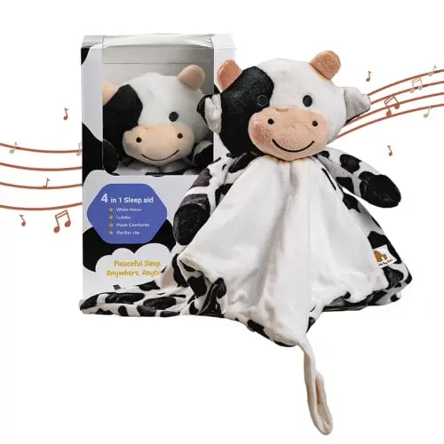 4-in-1 Sound Machine, Baby Lovey, Blanket - White Noise & Lullaby Plush Cow - Calms & Reduces Wakeups, Helps Toddler Sleep Longer - Proven Sleep Aid -Musical BPA-Free, Machine Washable Newborn Gift