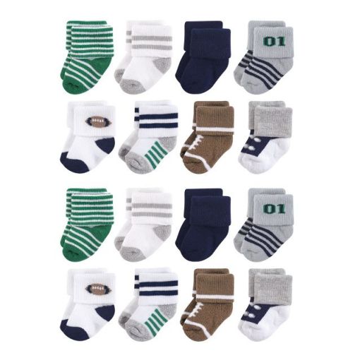 Little Treasure Cotton Rich Terry Socks 16-Pack, Football, 6-12 Months