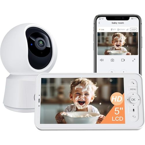 ARENTI Baby Monitor, Video Baby Camera with 5-Inch Wireless Display, 360° View, Auto-Night Vision, Temperature Sensor, Sound & Motion Detection, 2 Way Audio, VOX Mode