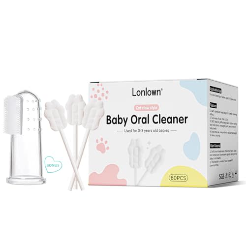 Lonlown 60PCS Baby Tongue Cleaner & 1PCS Finger Toothbrush Infant Mouth Cleaner Newborn Gum Cleaner Disposable Infant Oral Clean Stick Dental Care for 0-36 Month Baby