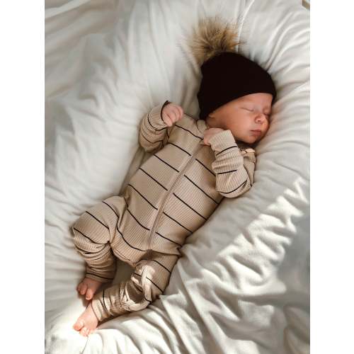 Tan/Black Stripe / Organic Ribbed 2-Way Zip Romper