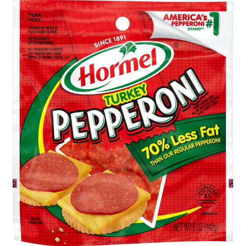 HORMEL, Turkey Pepperoni, Pizza Topping, Gluten Free, Original, Refrigerated, 5 Oz Bag​