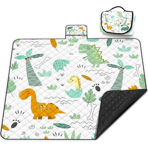 Extra Large Picnic Blanket Waterproof,80"x 80"Foldable Machine Washable Beach Blanket,Outdoor Blanket for 6-8 Adults,Suitable for Indoor Crawling,Park Beach,Camping,Hiking,Family Travel(Dinosaur)