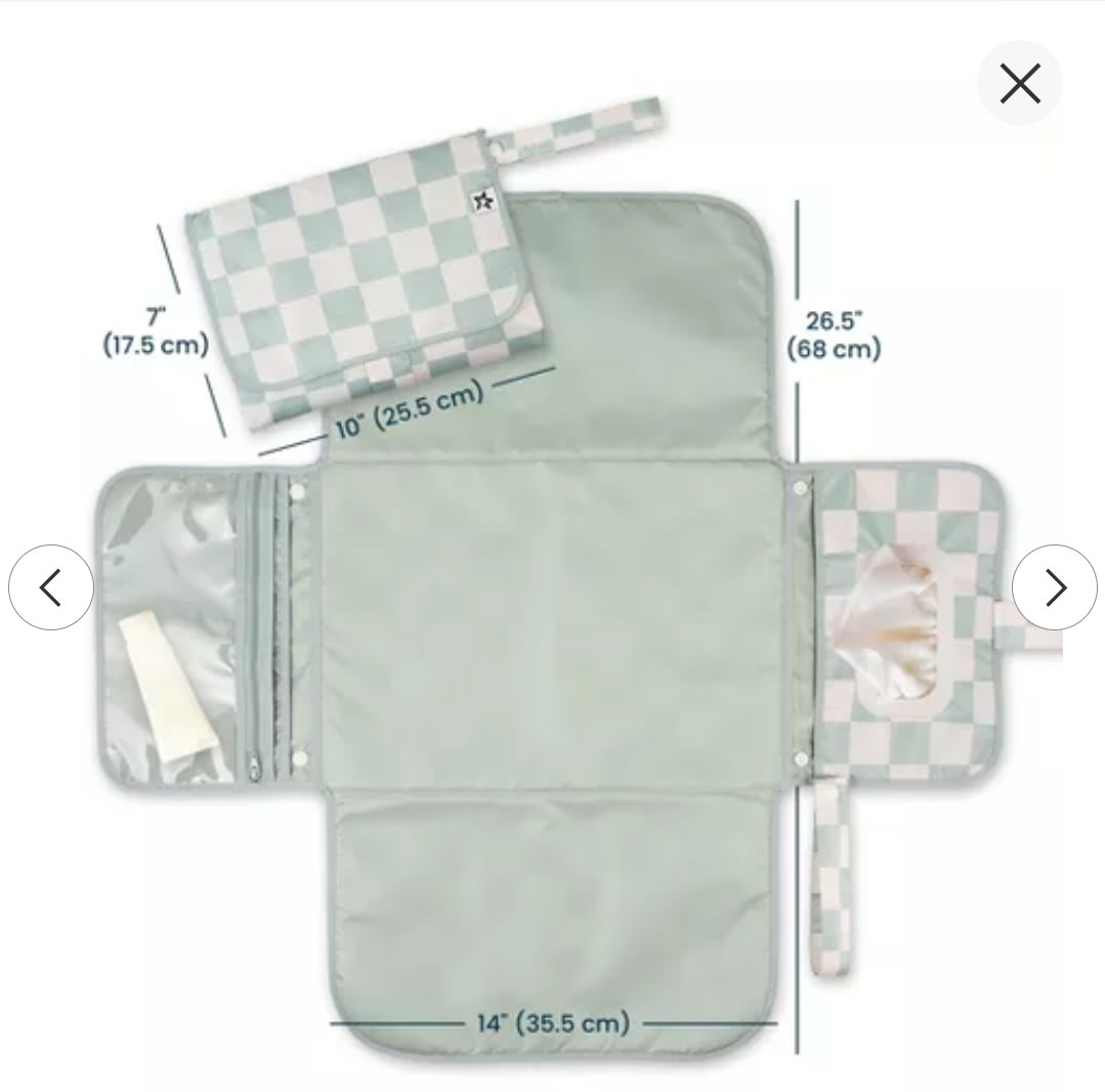Tiny Twinkle Portable/Foldable Waterproof Diaper Changing Pad with Smart Wipes Pocket (Sage Checkers)