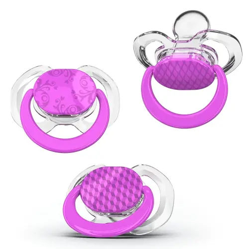 Smilo Baby Pacifier with Orthodontic Design for Healthy Dental Development - Stage 1 for Babies 0-3 Months - Pack of 3X 100% Silicone Newborn Pacifiers BPA Free - Plum Purple