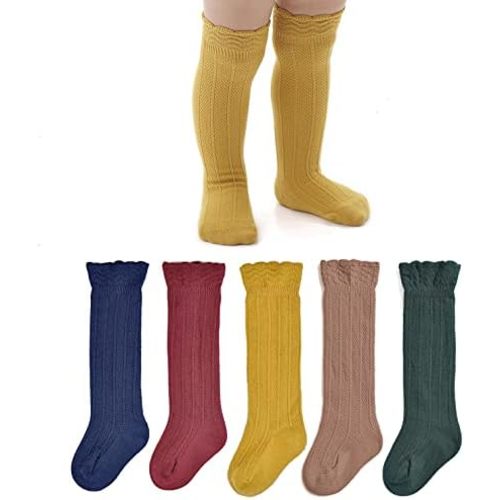 EPEIUS Baby Girls Boys Uniform Knee High Socks Tube Ruffled Stockings Infants and Toddlers (Pack of 3/5)