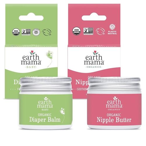 Organic Nipple Butter™ + Organic Diaper Balm | Earth Mama's Sensitive Skincare BFF Breastfeeding Essentials & Baby Cream Bundle