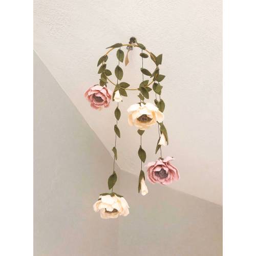 English Flower Garden Blush and Cream Felt Flower Baby Mobile; boho felt flower nursery decor;