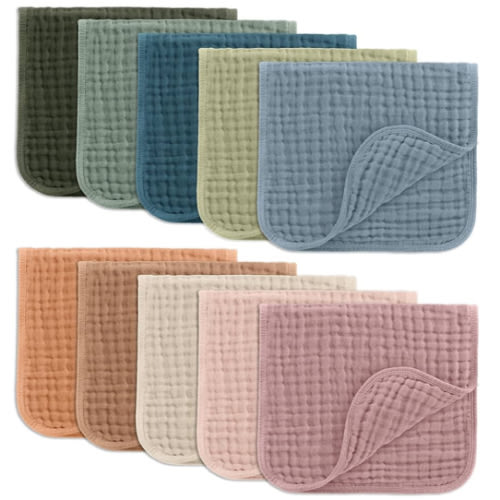 Comfy Cubs Muslin Burp Cloths 20" x 10", Pack of 10 - Large, 6-Layer, Ultra Absorbent 100% Cotton for Baby Drool and Messes - Soft, Safe & Gentle Baby Burp Cloths for Boys & Girls - Multi