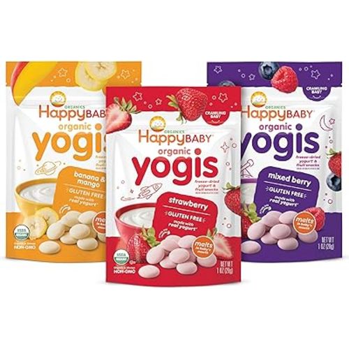 Happy Baby Organics Yogis Freeze-Dried Yogurt & Fruit Snacks, 3 Flavor Variety Pack, 1 Ounce (Pack of 3)