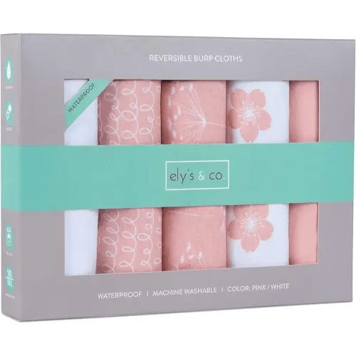 Ely's & Co. Baby Burp Cloth,Waterproof Reversible Jersey Cotton Large Burp Cloths, Cloth Diapers 20" x 12" 5 Pack I Pink Combo for Baby Girl