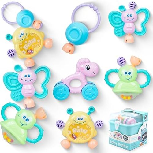Baby Toys 0-6 Months, Rattle Toys for Babies 0-6 Months Teething, Newborn Baby Rattles, Infant Rattles Teethers for Babies 0-3-6-12 Months Boy Girl Thanksgiving Christmas Gift(5 PCS)