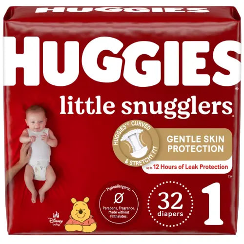 Huggies Size 1 Diapers, Little Snugglers Newborn Diapers, Size 1 (8-14 lbs), 32 Count RDD17