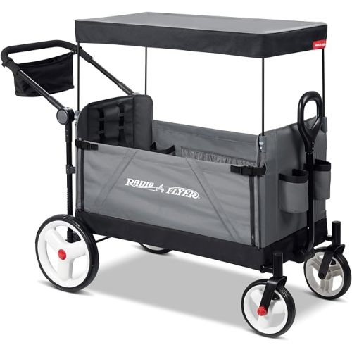 Radio Flyer City Luxe Stroll ‘N Wagon, Grey with Parent Caddy and Internal Storage Pockets, for 1+ Years - Gray