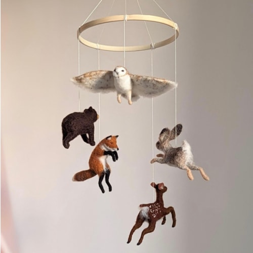 Needle Felted Animal Baby Mobile: Woodland Nursery Decor