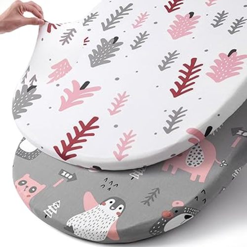 Stretch Fitted Bassinet Sheet Set BROLEX 2 Pack Cradle Sheets for Bassinet Pad/Mattress,Unisex Boys Girls,Ultra Soft,Jungle Animals