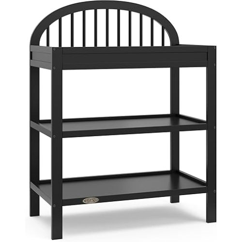 Graco Olivia Changing Table with Water-Resistant Changing Pad (Black) - GREENGUARD Gold Certified, Includes Bonus Water-Resistant Changing Pad with Safety Strap, 2 Open Shelves, Stylish Design