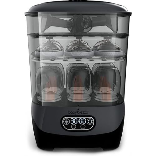Baby Brezza Baby Bottle Sterilizer + Dryer Advanced – Electric Steam Sterilization Machine – Universal Sterilizing of All Bottles: Plastic, Glass, Pacifiers + Breast Pump Parts- HEPA Filter, Charcoal