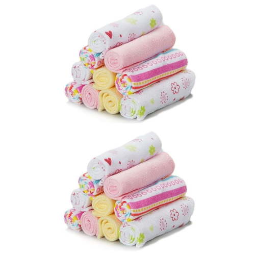Spasilk 20 Terry Washcloth Wipes Set for Newborns and Infant Boys and Girls, Pink Lines, Ideal Baby Shower Gift Pack