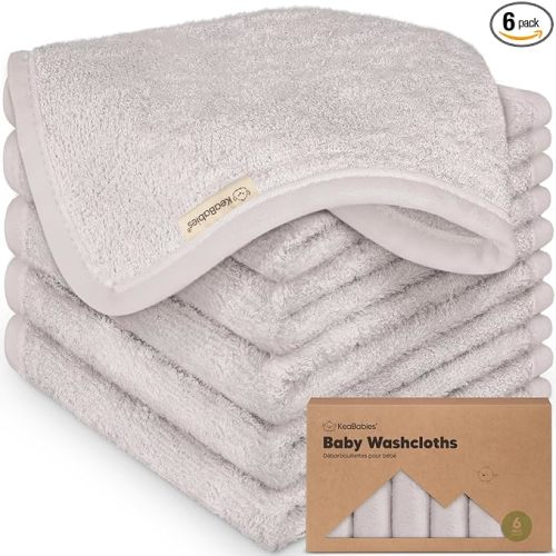 6-Pack Baby Washcloths – Soft Absorbent Viscose from Bamboo Washcloths for Face, Body, Baby Towels for Newborn, Kids, Toddlers, Infant, Gentle on Sensitive Skin, 10x10 Reusable Face Towels (Heather)