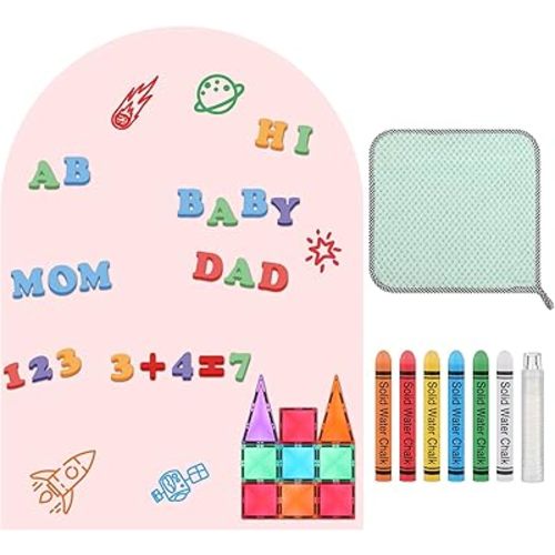Magnetic Chalkboard for Wall Magnetic Wall Decal with Pastel Markers Dishcloth and Chalkboard Wallpaper Sheets for Office School Playroom Kids(Light Pink,24 x 32 Inches)