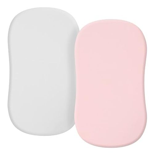 TILLYOU Baby Bassinet Sheets for Girls Boys, Fit for Hourglass Oval Rectangle Bassinet Mattress Sheets, 33”X16”, 2 Pack Gray and Pink