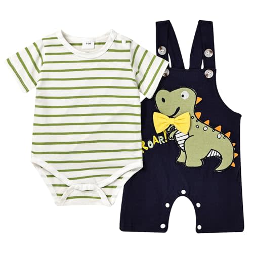 TOKIAGO Baby Boy Clothes Newborn Outfits Stripe Romper Infant Cartoon Overall Adjustable Suspender Pants Set 0-18 Months