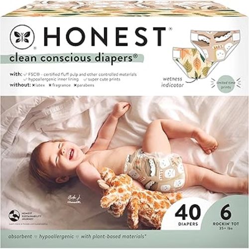 The Honest Company Clean Conscious Diapers | Plant-Based, Sustainable | Fall '24 Limited Edition Prints | Club Box, Size 6 (35+ lbs), 40 Count