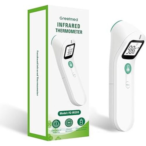 No-Touch Forehead Thermometer for Adults Kids Baby with Fever Alarm, Large Digital LCD Display, Multi-Mode Object Temperature 1s Instant Reading (Batteries Included)