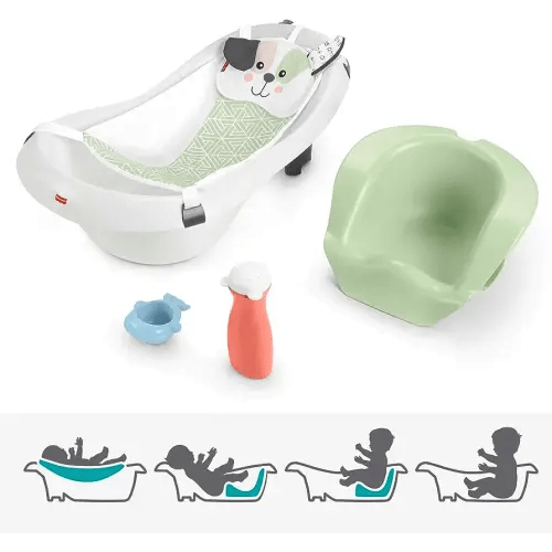 Fisher-Price Baby to Toddler Bath 4-in-1 Sling ‘n Seat Tub with Removable Infant Support and 2 Toys, Puppy Perfection