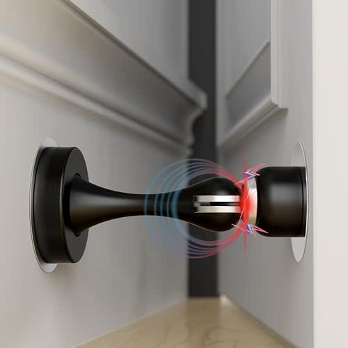 OmHome Magnetic Door Stoppers for Bottom of Door - Magnetic Door Stop - Black Pack of 1 Soft- Magnetic Door Catch, Practical and No-Drill Solution with 3M Self Adhesive Pads to Hold Wide Door