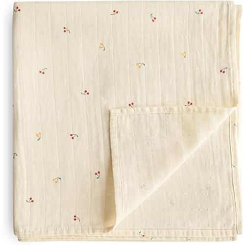 mushie Muslin Baby Swaddle Blanket | 100% Organic Cotton (Cherries)