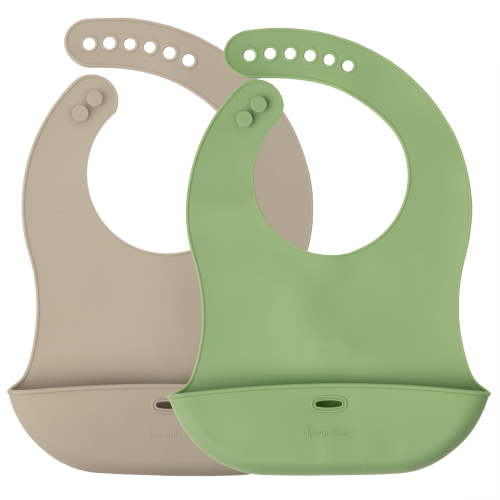 UpwardBaby Food-Catching Silicone Bib - 2 Piece Set  - BPA Free - 100% Food-Grade Silicone - 6m+ Infant - Unisex