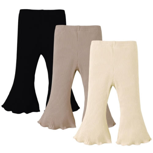 SOBOWO Baby Girl Flare Pants 3 Pack Toddler Solid Ribbed Ruffle Bell Bottoms Pants Trousers Fall Outfits