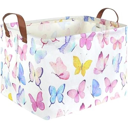 Rectangular Butterfly Basket,Girls Basket, Foldable waterproof cute storage basket,Kids Storage Bin,Toy gift Organizer,Girls Room Decor,Butterfly Room Decor,Gift Box(Colorful Butterflies)