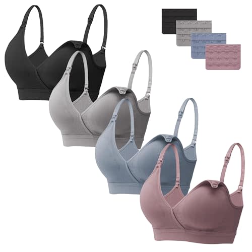Angelhood 4 Pack Nursing Bras for Breastfeeding Women Maternity Bras Seamless Sleep Bra Wireless Bralette