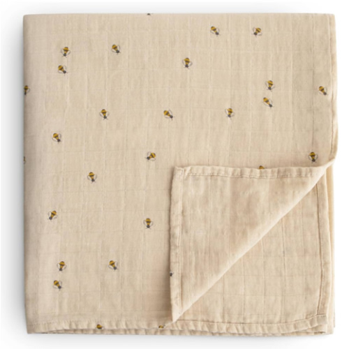 mushie Muslin Baby Swaddle Blanket - Bees