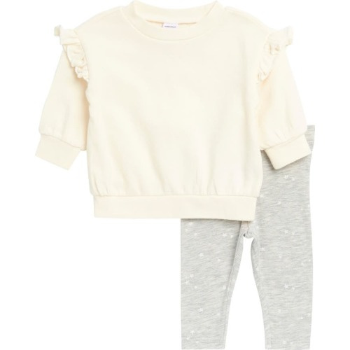 Baby Resort Ruffle Cotton Sweatshirt & Cotton Blend Leggings Set, 6M, Ivory Egret- Grey Stars