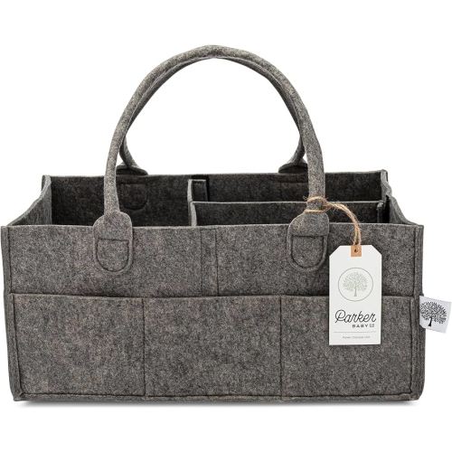Parker Baby Co. Diaper Caddy - Nursery Storage Bin and Car Organizer for Diapers and Baby Wipes - Charcoal, Large