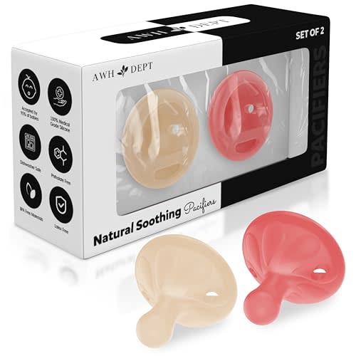 AWH Dept Comfortable Pacifiers 6-18 Months and Pacifiers 0-3 Months - Newborn Essentials Pacii - Soothing Breastfeeding Essentials (2 Pack) (Light Beige and Blush)